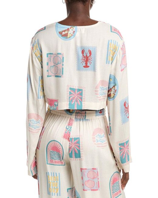 Vintage Havana White Printed Crepe Long Sleeve Blouse