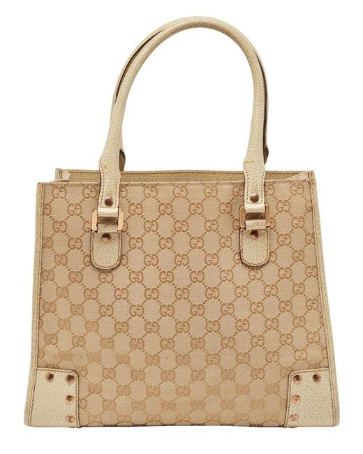 Gucci Natural Canvas & Leather Studded Tote (Authentic Pre-Owned)
