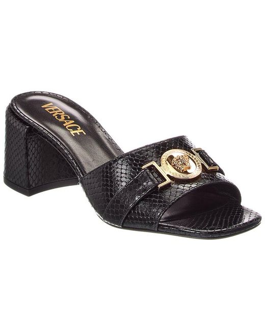 Versace Black Medusa Snake-Embossed Leather Mule