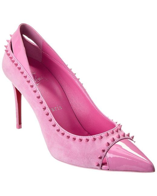 Christian Louboutin Pink Duvette Spikes 85 Suede & Patent Pump