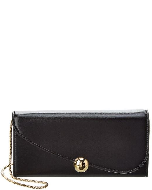 Ferragamo Black Asymmetrical Flap Leather Continental Wallet On Chain