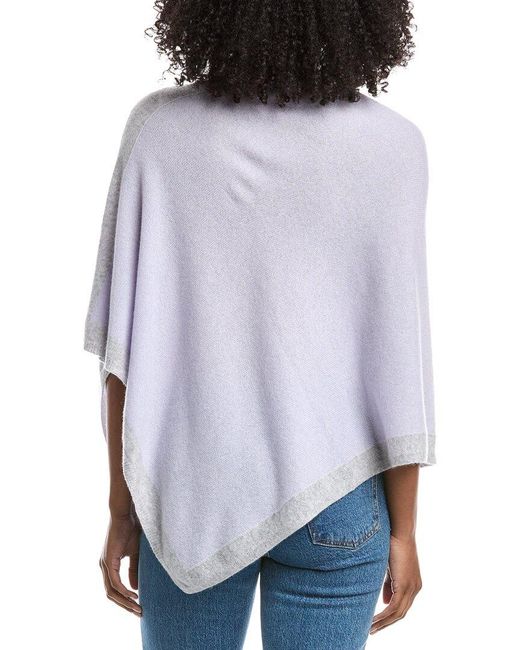 Forte White Cashmere Contrast Trim Cashmere Poncho