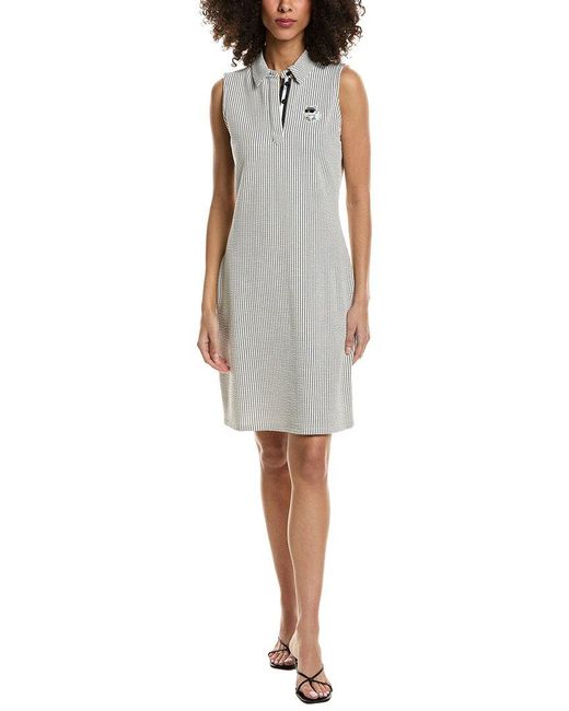 Karl Lagerfeld Gray Seersucker Polo Dress