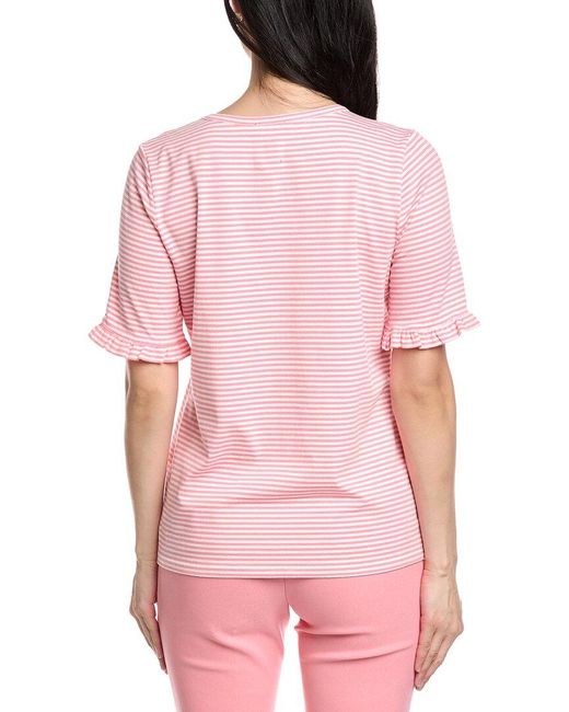 Jones New York Pink Elbow Ruffle Sleeve T-Shirt