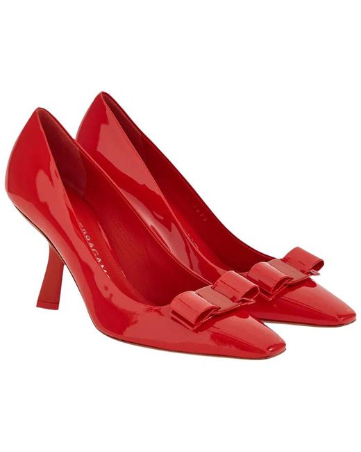 Ferragamo Red Vara Bow 85Mm Leather Pump