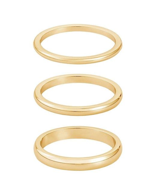 Adornia White 18K Plated Stainless Steel Stacking Band Ring Set