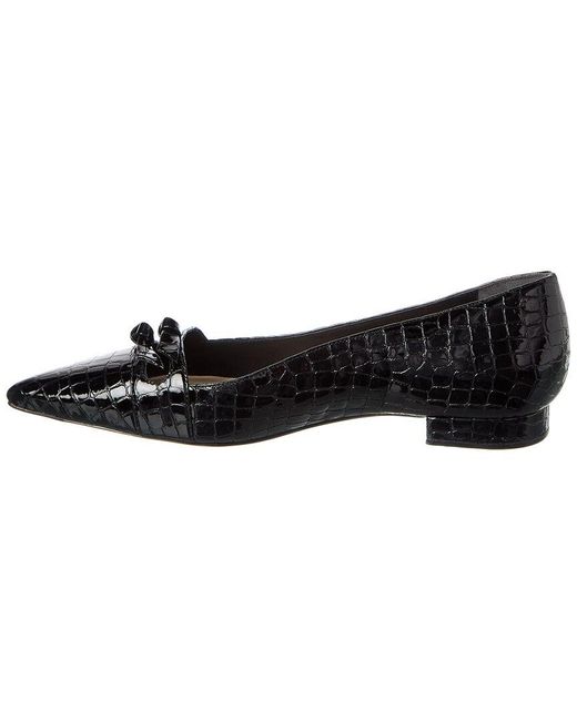 Alexandre Birman Black Kate Croc-Embossed Patent Flat