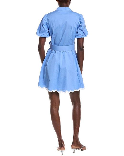 Sail To Sable Blue Belted Puff Sleeve Tunic Dress