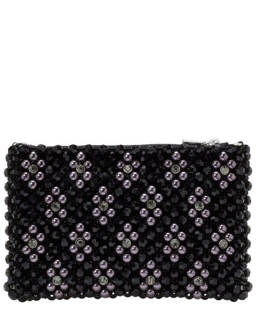 Kate Spade Black Purl Flower Beaded Mini Satin Shoulder Bag