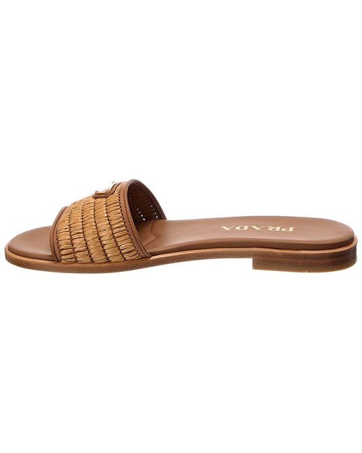 Prada Brown Logo Raffia Sandal