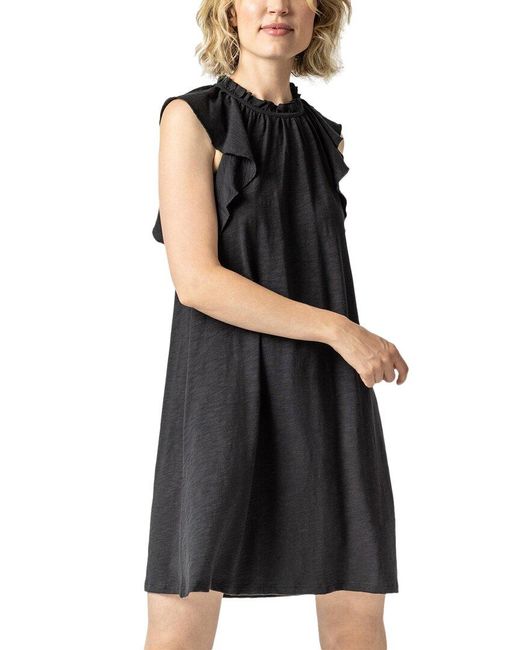 Lilla P Black Ruffle Trim Mini Dress