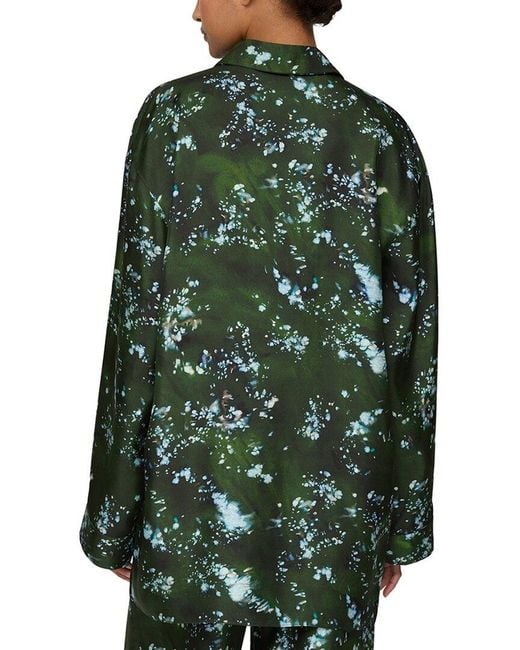 Lafayette 148 New York Green Boyfriend Oversized Silk Shirt