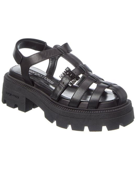 Sergio Rossi Black Twenty Buckle Leather Sandal