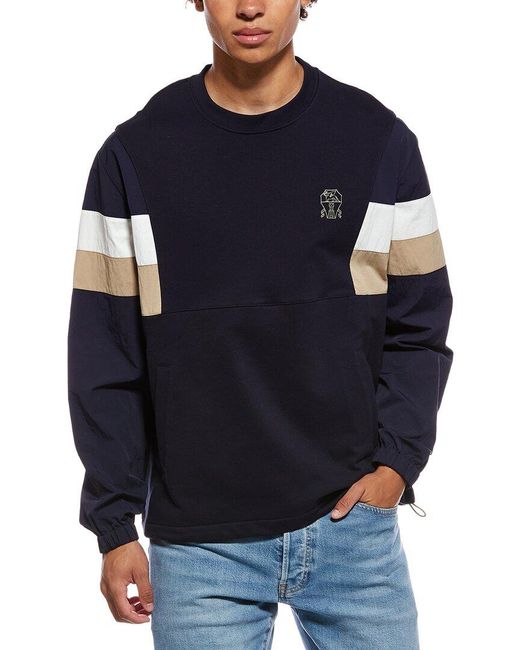 Brunello Cucinelli Blue Mixed Media Crewneck Sweatshirt for men