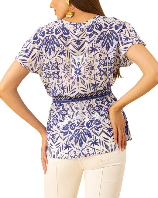 Hale Bob Blue Persephone Short Sleeve Silk Top