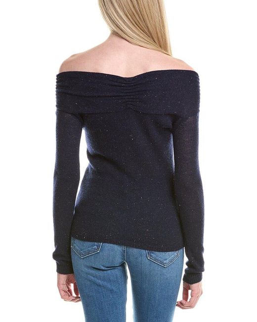 Autumn Cashmere Blue Off-The-Shoulder Cashmere Sweater