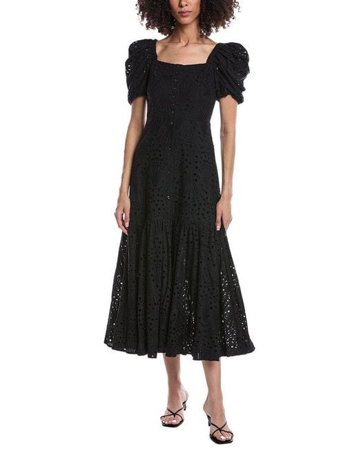 tyler boe Black Cleo Eyelet Midi Dress