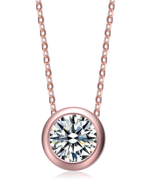 Rachel Glauber White 18k Rose Gold Plated Cz Solitaire Pendant Necklace