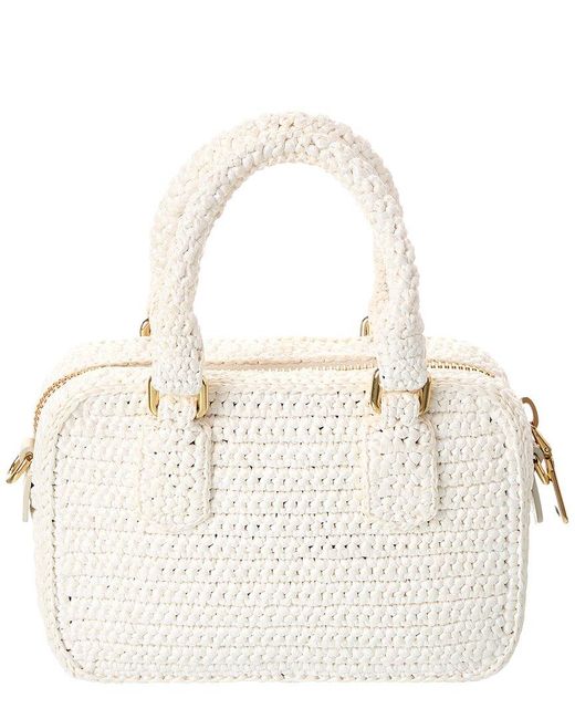Miu Miu Natural Logo Plaque Crochet & Leather Shoulder Bag