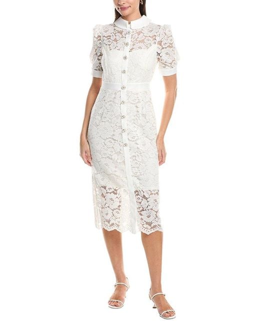 Tahari White Short Sleeve Lace Midi Dress