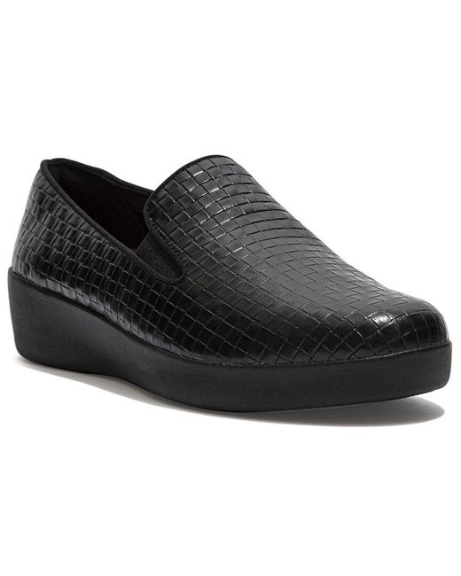 Fitflop Superskate Metallic Raffia Leather Loafer in Black - Lyst