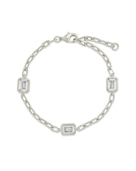 Sterling Forever White Cz Lennox Station Chain Bracelet