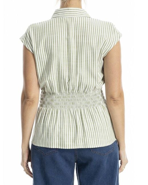 Max Studio Blue Cap Sleeve Collared Shirt