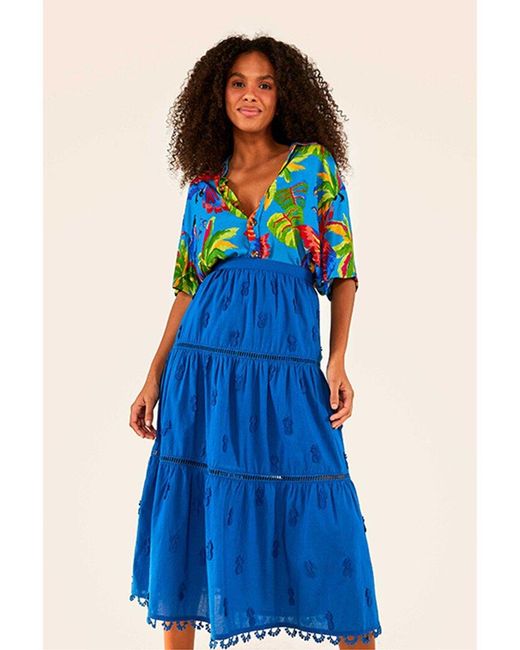 Farm Rio Blue 3d Pineapple Midi Skirt