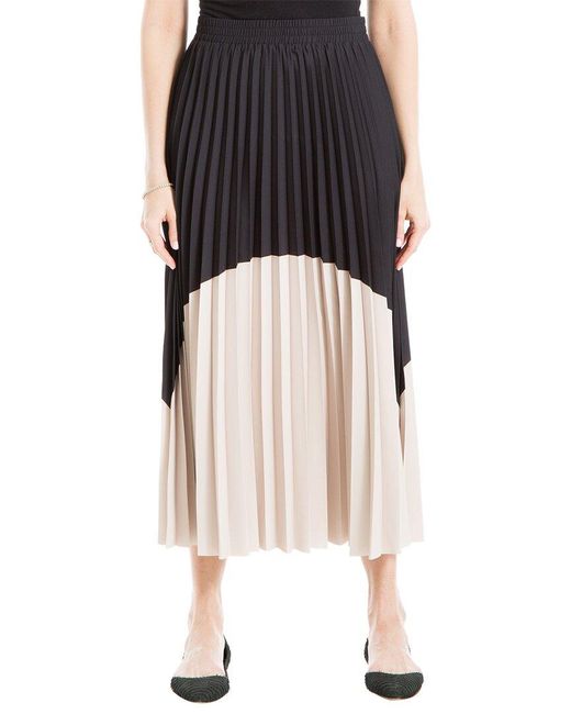 Max Studio Black Crepe Colorblocked Pleated Maxi Skirt