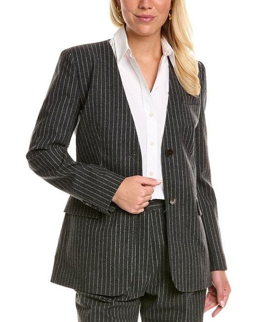 Women's Black Pinstripe Wool-blend Blazer