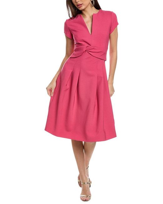 Oscar de la Renta Pink Split Neck Twist Wool-Blend A-Line Dress