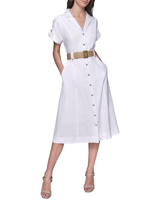 Karl Lagerfeld White Linen-Blend Dress