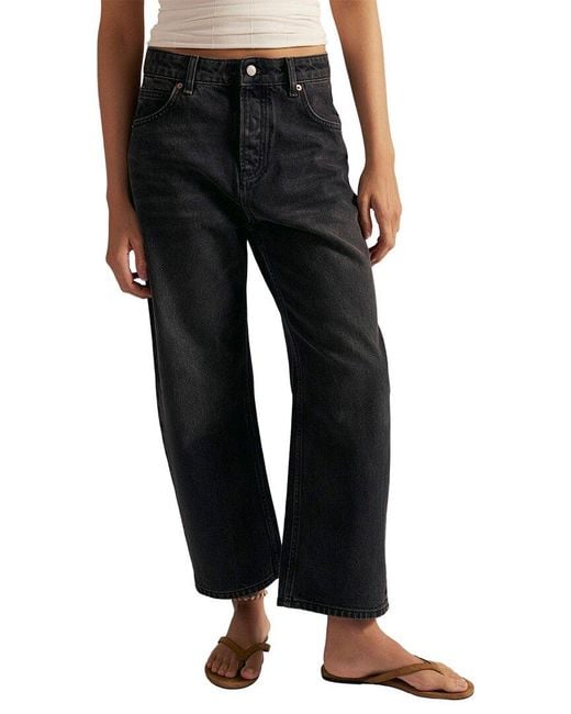 Free People Black Deep Trance Dropped Barrel Jean