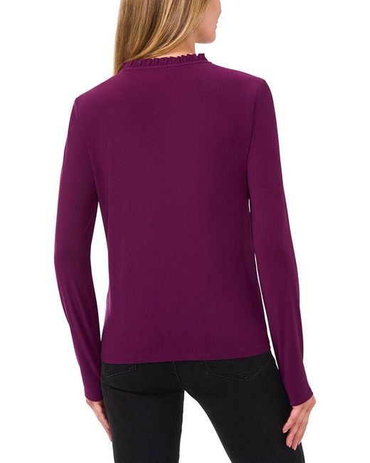 Cece Purple Round Neck Ruffle Top