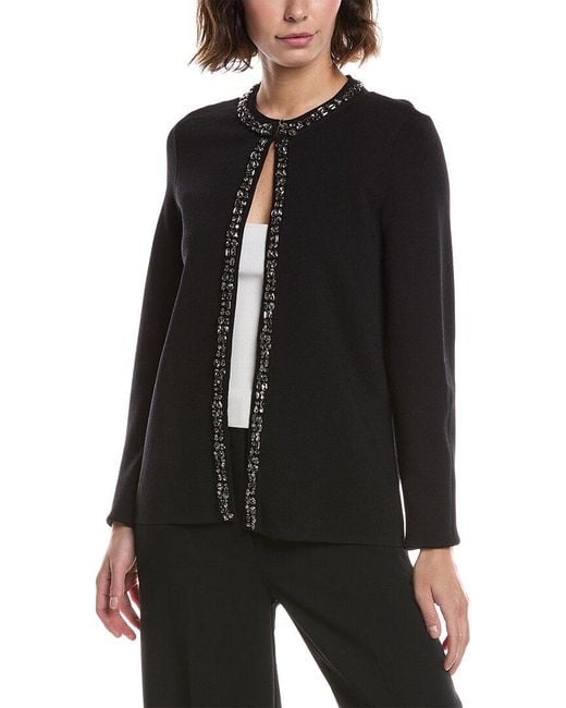 Anne Klein Black Rhinestone-Trim Cardigan
