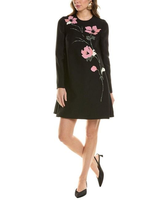 Valentino Black Wool & Silk-Blend Shift Dress