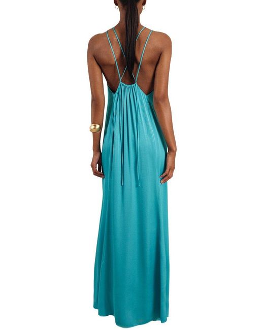 Reiss Blue Tallie Satin Halter Neck Dress