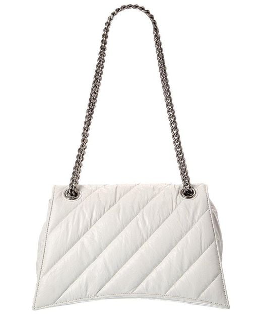 Balenciaga White Crush Medium Quilted Leather Wallet On Chain