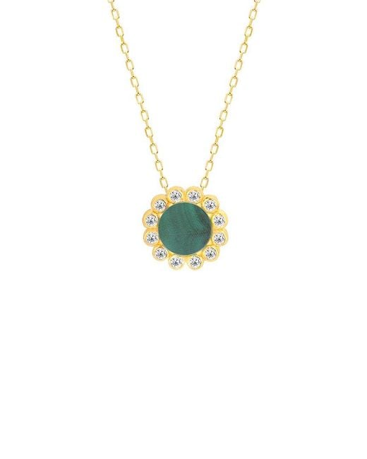 Gabi Rielle Metallic 14k Over Silver Malachite Cz Sunlite Necklace