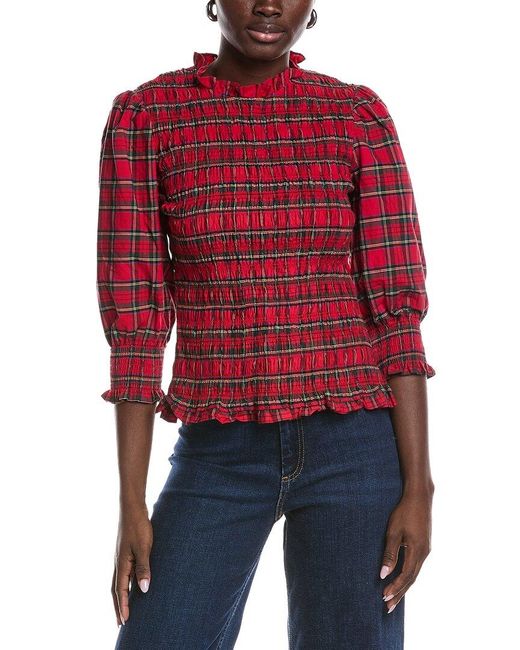 Sail To Sable Red Smocked Top