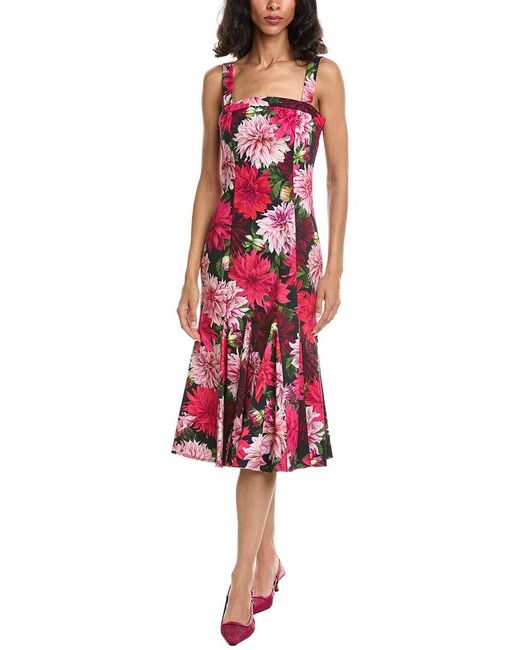 Oscar de la Renta Red Dahlia Twill Tank Dress