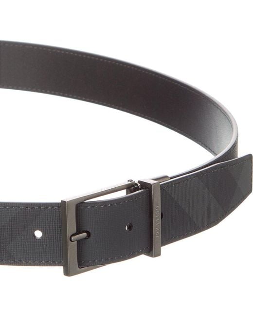 Burberry Black Check Tb E-canvas & Leather Belt for men