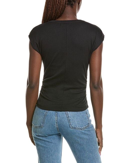 Michael Stars Black Joni Snap Henley Power Shoulder Top