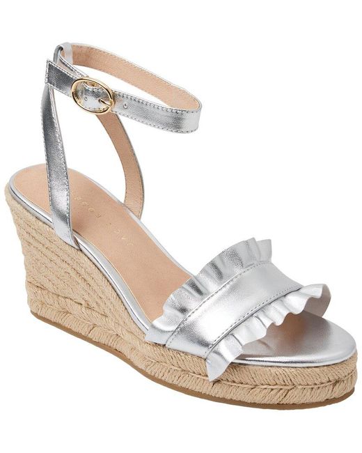 Jack Rogers White Rozette Ruffle Wedge Leather Sandal