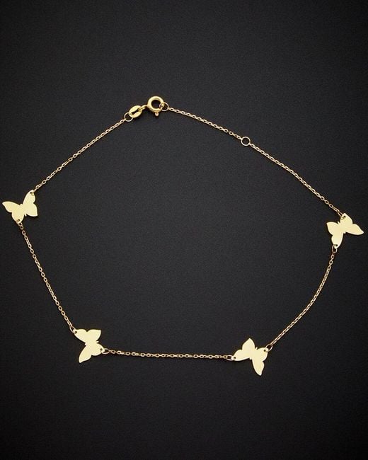 Italian Gold Black 14k Butterfly Station Anklet