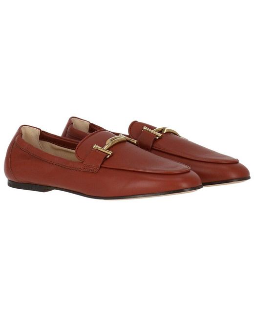 Tod's Brown Double T Bar Leather Loafer