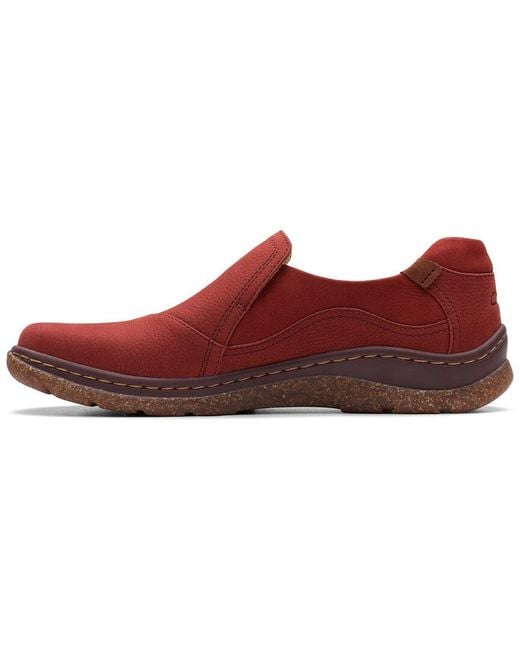 Clarks Red Orlene Slip Nubuck Loafer