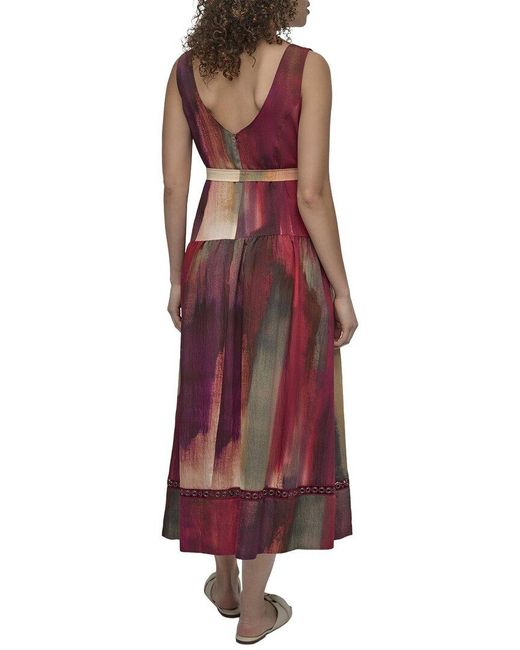 DKNY Red V-Neck Belted Dress