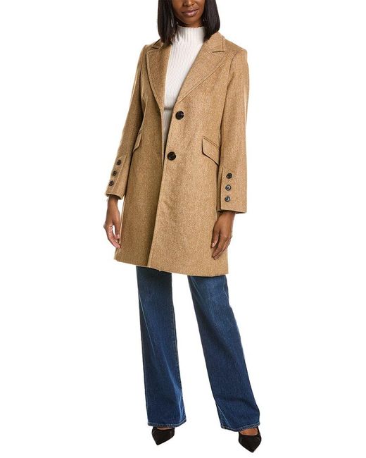Sam Edelman Mini Herringbone Wool-blend Coat in Natural | Lyst