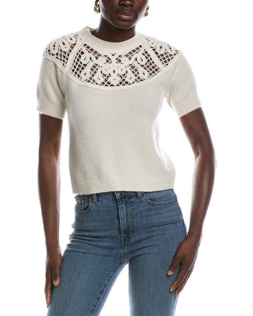 FRAME Blue Frame The Lace Gathered Cashmere & Wool Sweater
